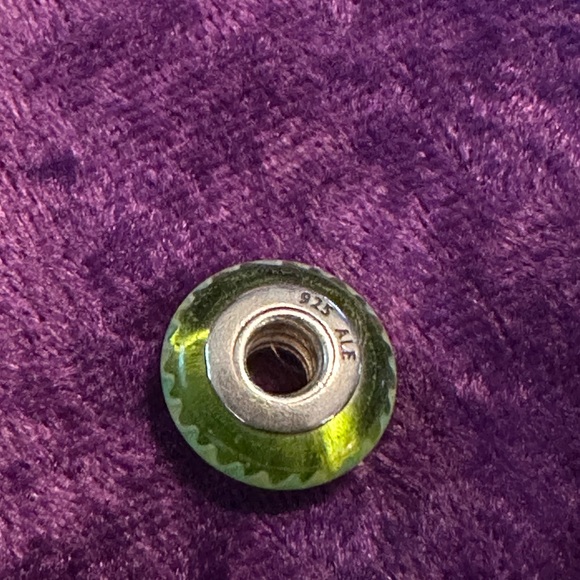 Authentic Sterling Silver 925 Ale Pandora green and white zigzag glass Murano - Picture 4 of 6